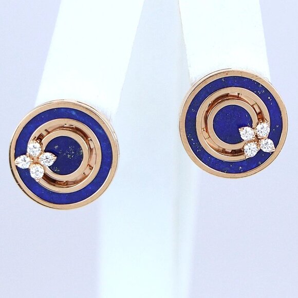 25783 Roberto Coin Love In Verona 18K Rose Gold Diamond Lapis Circle Earrings - Picture 1 of 5